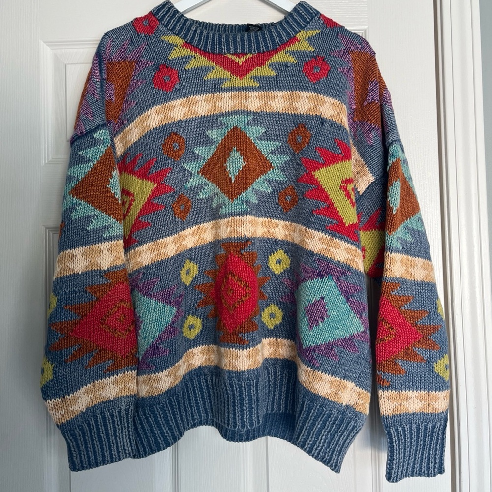 Structure Multicolor Geometric Sweater Aztec Print Heavy Blue
